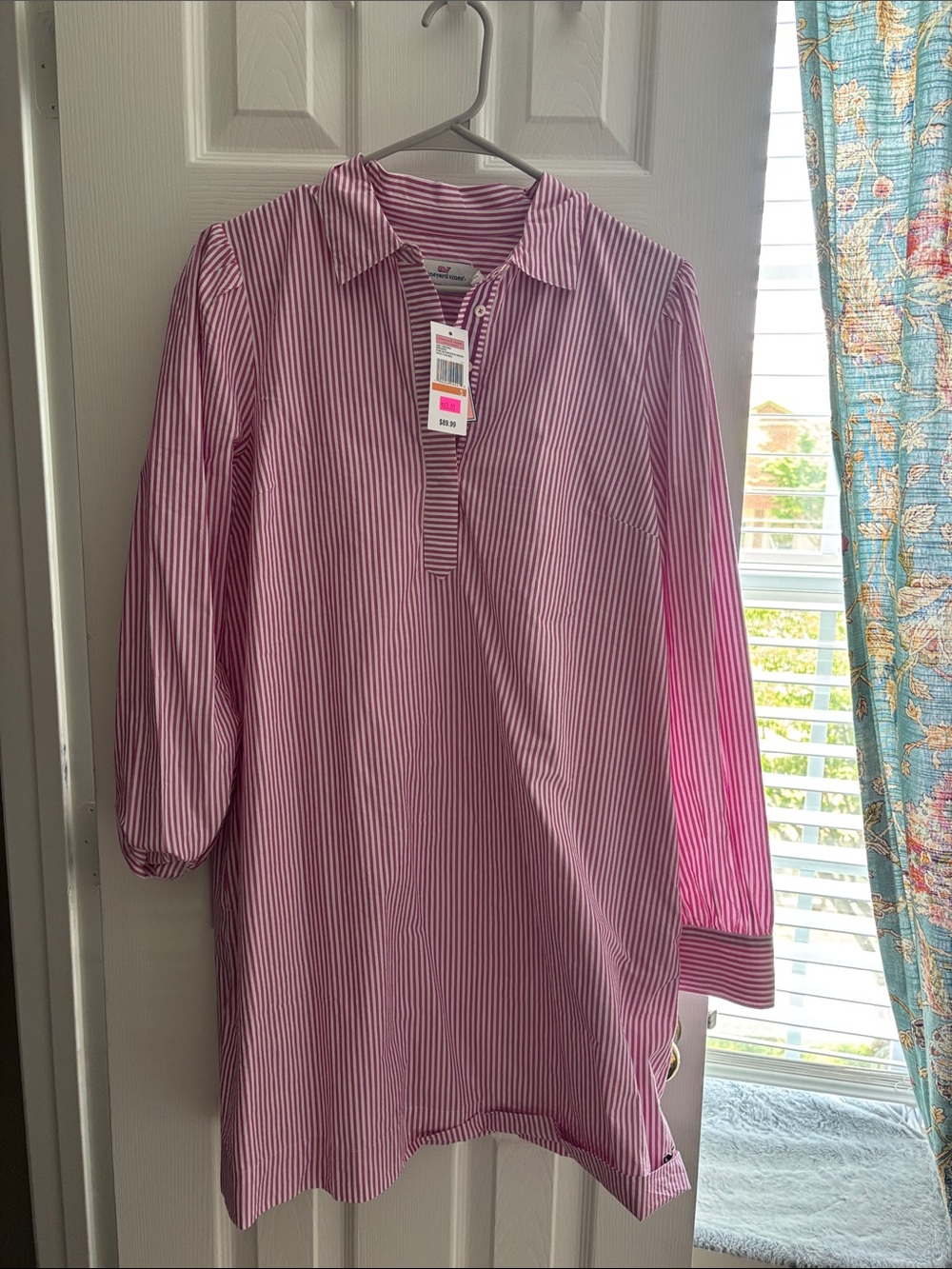 Pink and White Striped Shirt Dress